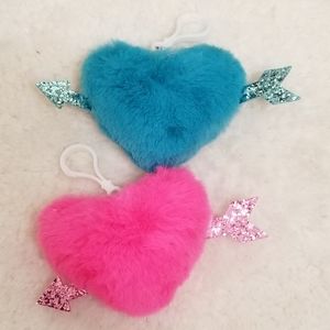2 pcs POM POM Fuzzy Heart Keychains